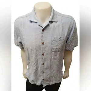 Tommy Bahama EUC 100% Silk S/S Button Down Blue Size Medium